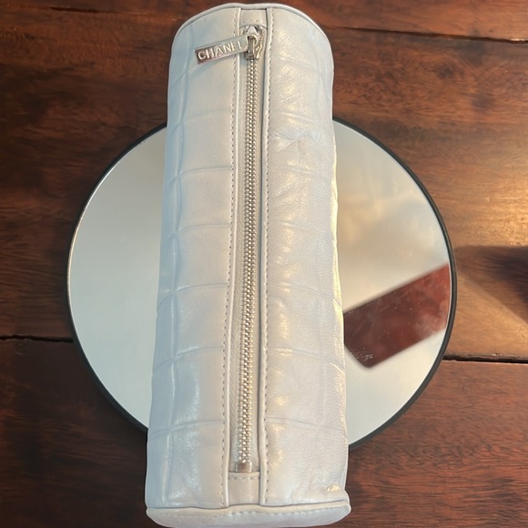 CHANEL Chocolate Bar COCO Mark Cylindrical Pouch Powder Blue - Picture 6 of 9